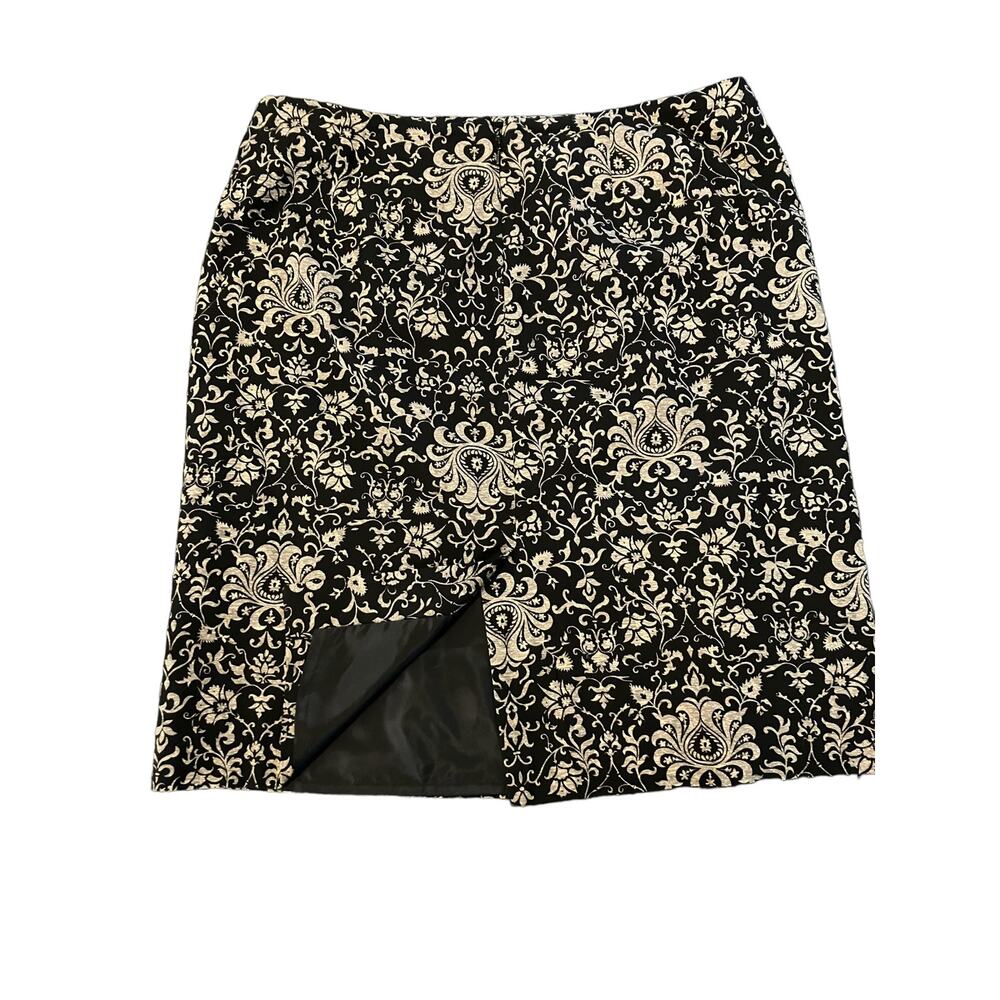 Talbots Women's Black & Tan Paisley Lined Mini Skirt Back Zip | Size 14 - Picture 3 of 7